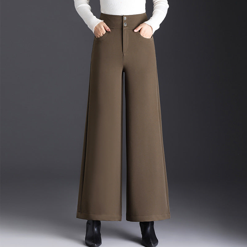 Women's wide-leg high waist pants with drape design