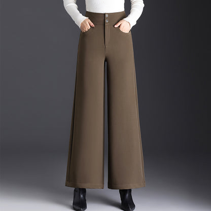 Women's wide-leg high waist pants with drape design