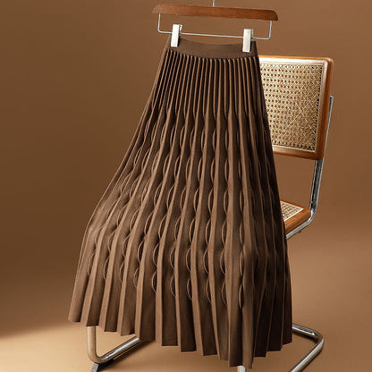 Isla Pleated A-Line Skirt | Embossed Detail Midi-Length Skirt