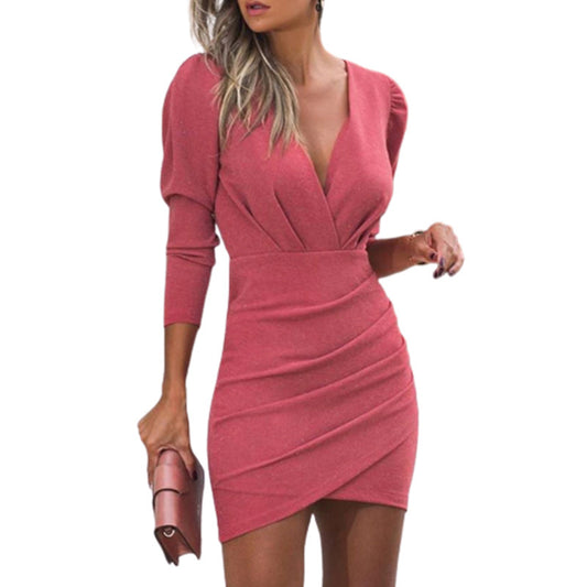 Wrap Style V-Neck Bodycon Mini Dress