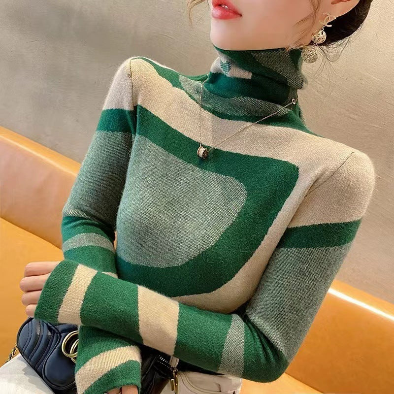 Women’s contrast color slim fit turtleneck sweater