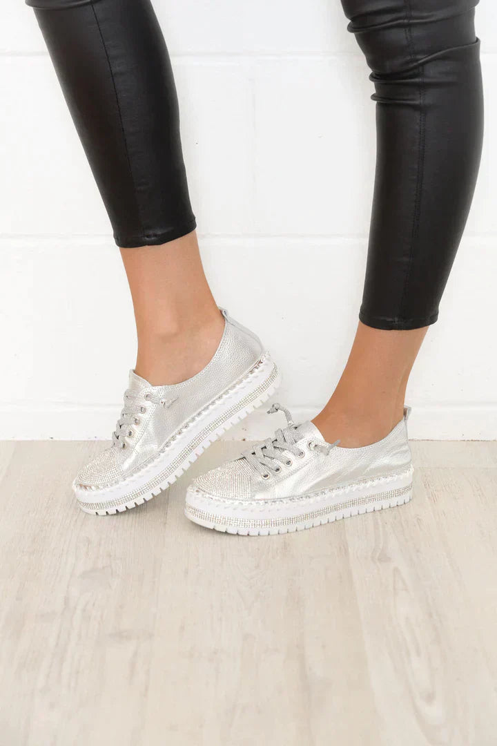 Women's sequin-edged diamond-encrusted flatform loafers