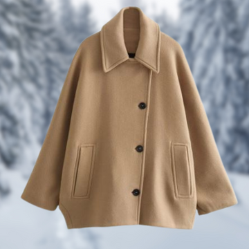 Women's loose collar woolen jacket with diagonal button closure