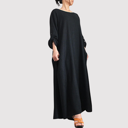 Women's Linen Maxi Dress - Long Sleeve - Loose Fit - Lightweight Breathable Fabric