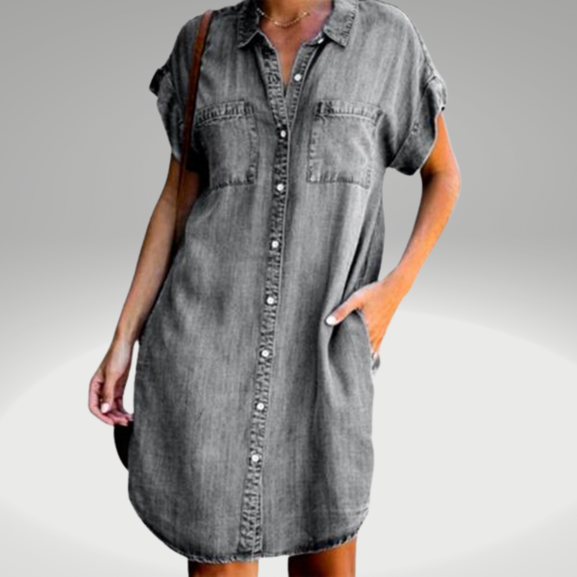 Casual Fit Button Down Denim Shirt Dress