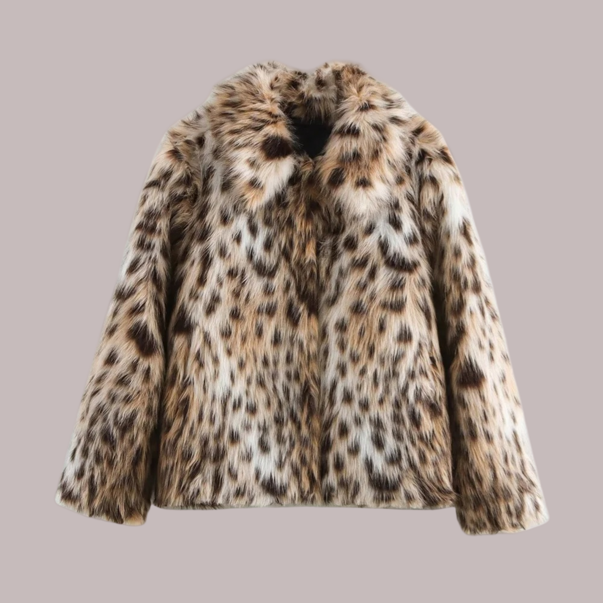 Faux Fur Leopard Print Waist Length Coat