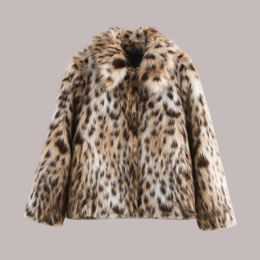 Faux Fur Leopard Print Waist Length Coat