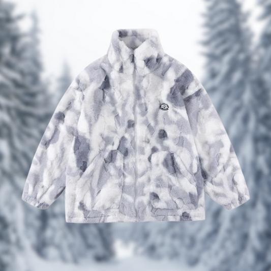 Faux-Fur Tie-Dye Stand Collar Jacket