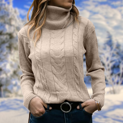 Women’s Turtleneck Sweater – Cable Knit – Long Sleeve – Relaxed Fit – Soft Knit Fabric
