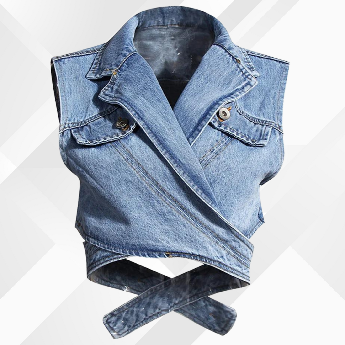 Women's Denim Vest Blouse - Puff Sleeve - Tailored Fit - Button-Down Layered Look