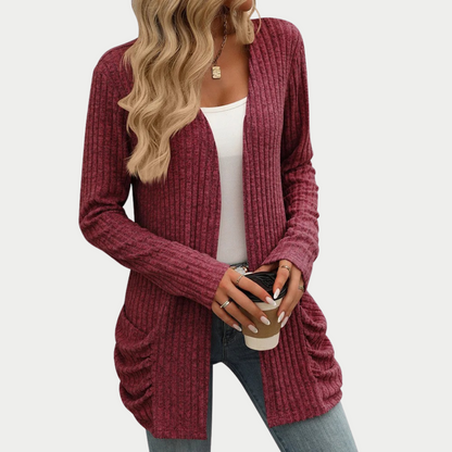 Women's striped brushed splicing cardigan jacket
