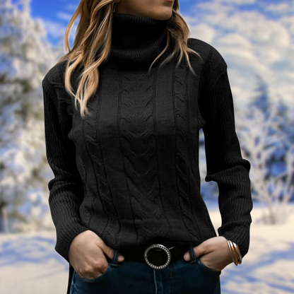 Women’s Turtleneck Sweater – Cable Knit – Long Sleeve – Relaxed Fit – Soft Knit Fabric
