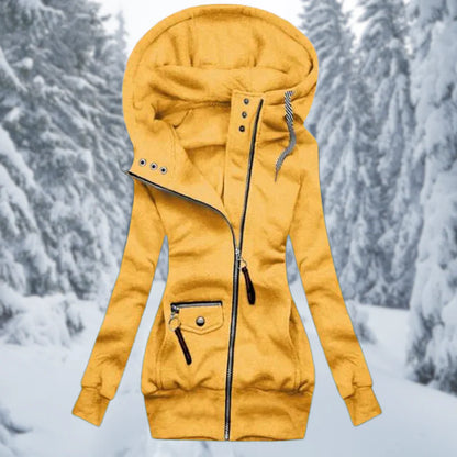 Women’s Hooded Jacket – Slim to Regular Fit – Asymmetrical Zipper – Stretch Fabric