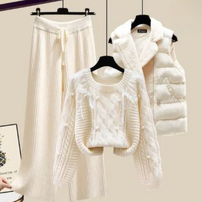 Women’s Knit Sweater – Cable Knit – Oversized Fit – Crew Neck – Puff Sleeve – Lace-Up Detail