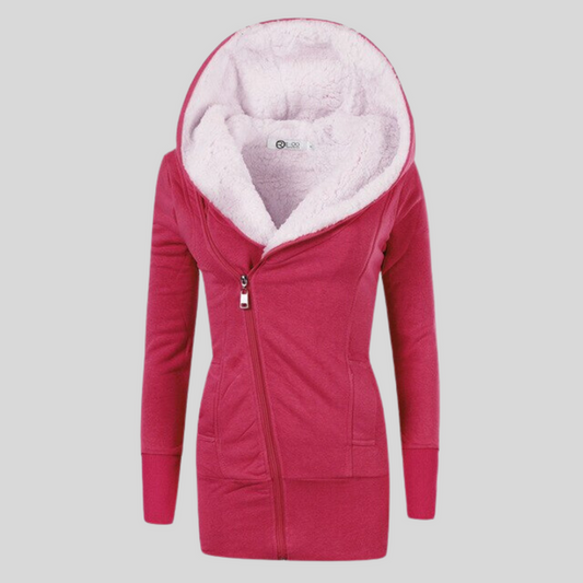 Winter Hooded Slant Zip Closure Jacket