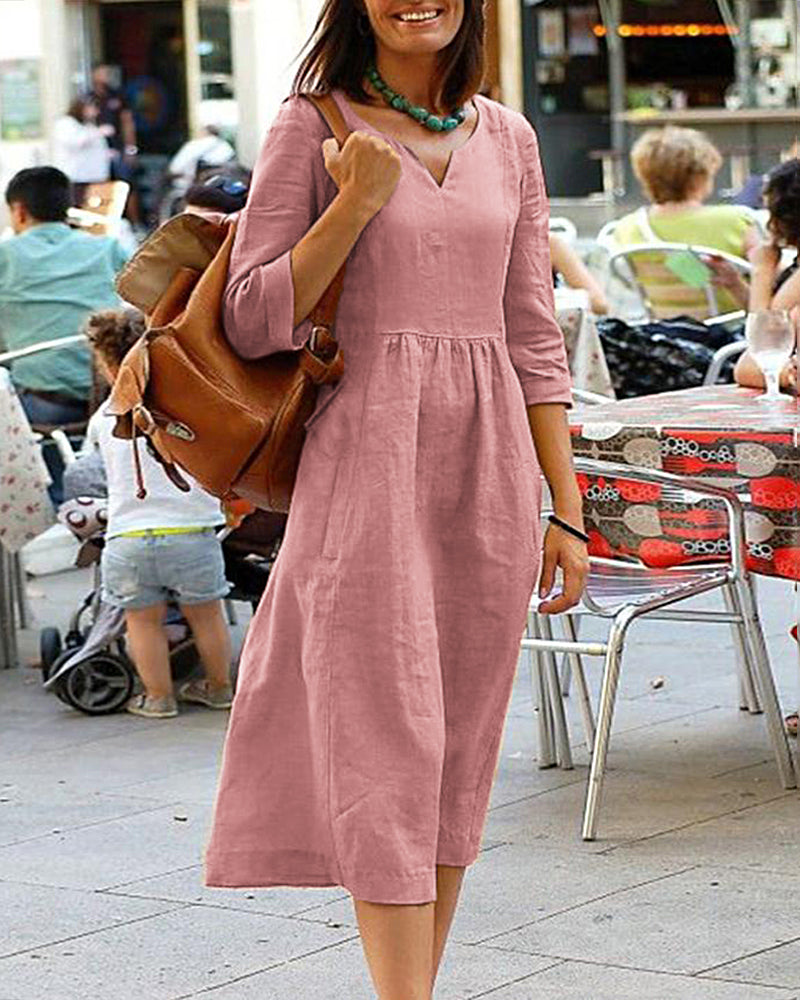 Linen Blend Relaxed Fit Midi Dress