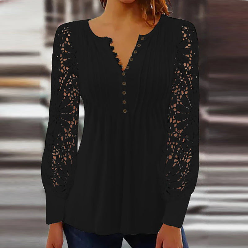 Lace Sleeve Relaxed Fit Knit Blouse