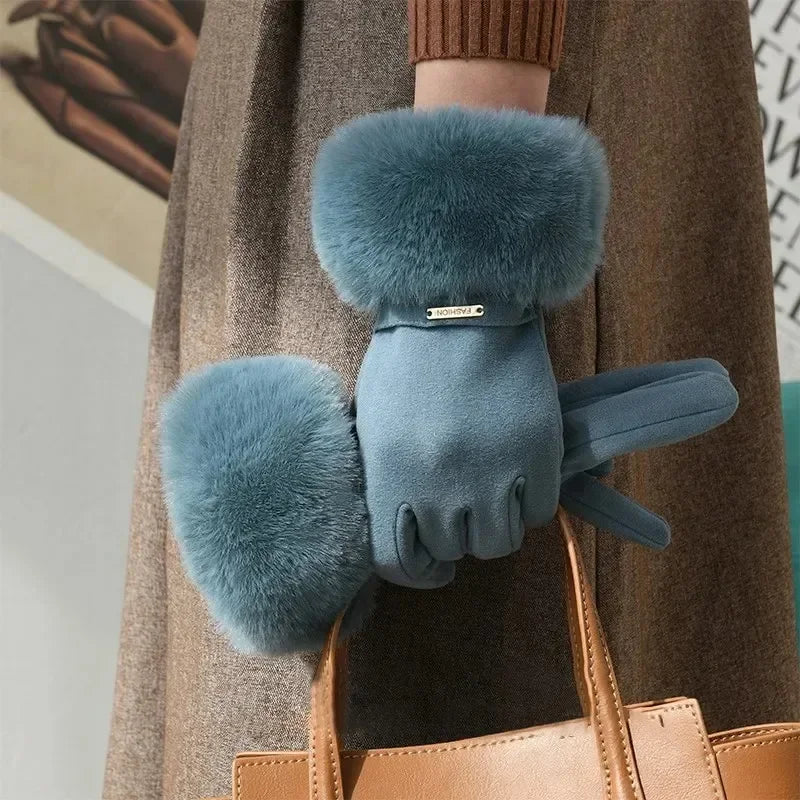 Isla Fitted Gloves | Fur Cuff Strap Detail Gloves