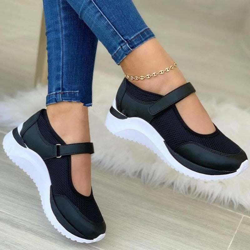 Women's Mary Jane Sneakers - Breathable Mesh - Cushioned Sole - Supportive & Lightweight