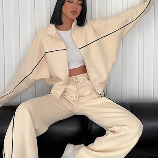 Zip Turtleneck Winter Hoodie & Lace-Up Sweatpants Set