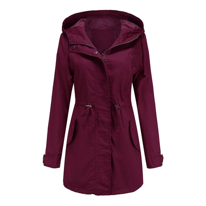 Women's comfortable hooded windbreaker trench coat