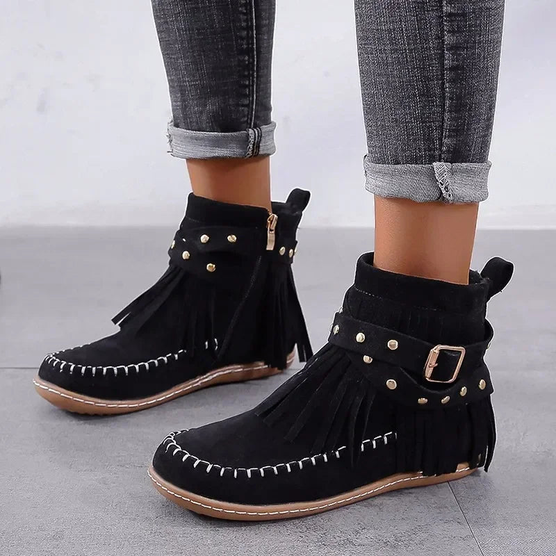 Women's round toe zipper buckle winter boots