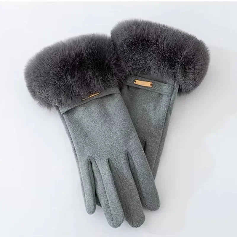 Isla Fitted Gloves | Fur Cuff Strap Detail Gloves