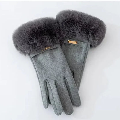 Isla Fitted Gloves | Fur Cuff Strap Detail Gloves