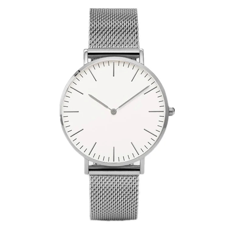 Minimalist mesh band quartz watch with ultra-slim dial for women