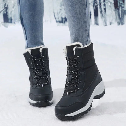Women’s Snow Boots – Mid Calf – Faux Fur Lined – Lace Up – Platform Sole – Water Resistant