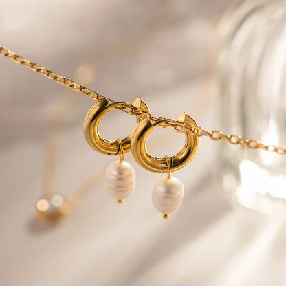 Stefanie - french style pearl gold earrings