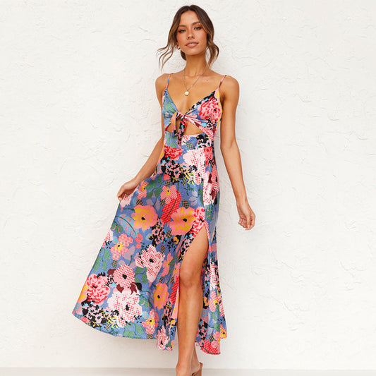 Floral High Slit Spaghetti Strap Maxi Dress