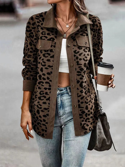 Women's Button-Up Shirt - Soft Fabric - Long Sleeve - Animal Print - Collared