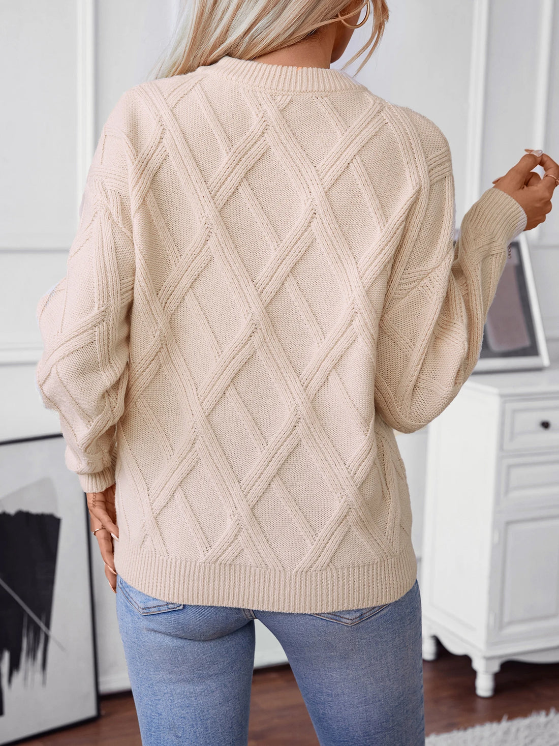 Women's apricot diamond casual knitted sweater