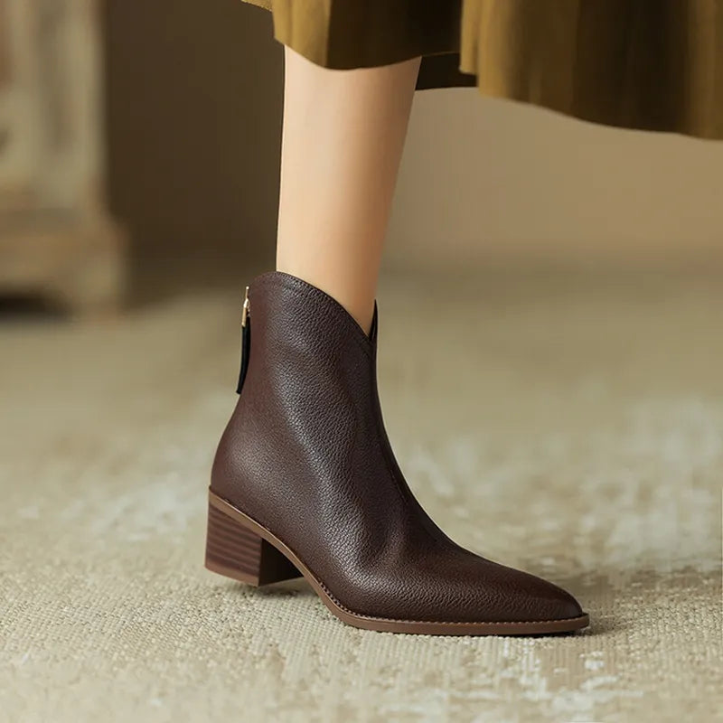 Women's Ankle Boots - Pointed Toe - Side Zipper - Low Heel