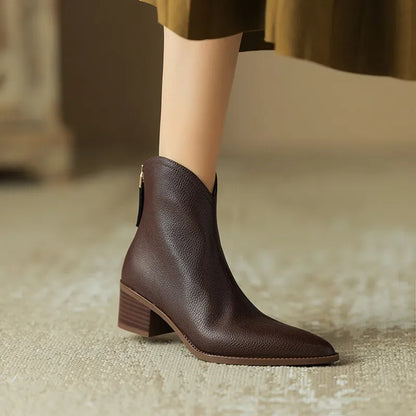 Women's Ankle Boots - Pointed Toe - Side Zipper - Low Heel
