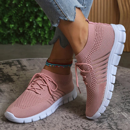 Women's Athletic Sneakers - Lightweight Breathable Mesh - Lace-Up Casual Shoes