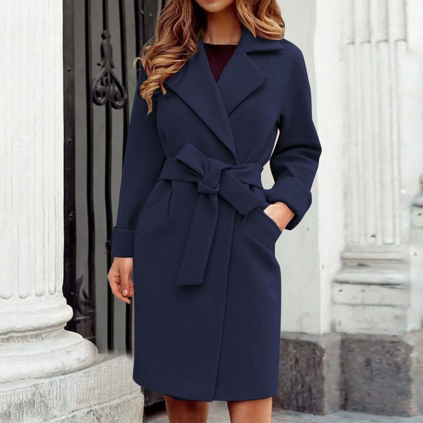 Women's mid-length woolen trench coat