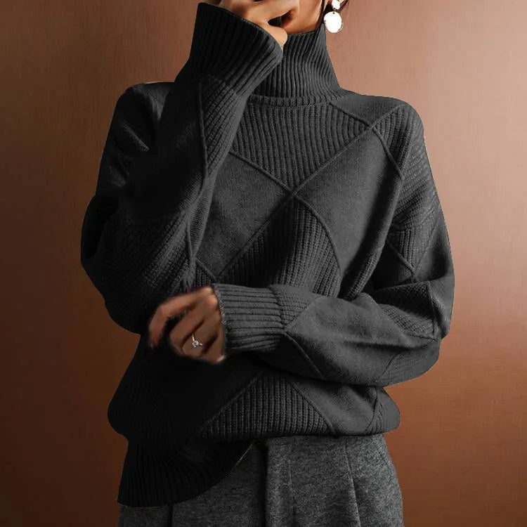 Warm Solid color wool pullover knitted turtleneck sweater - for women