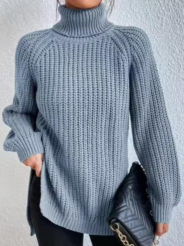 Oversized Ribbed Knit Turtleneck Sweater