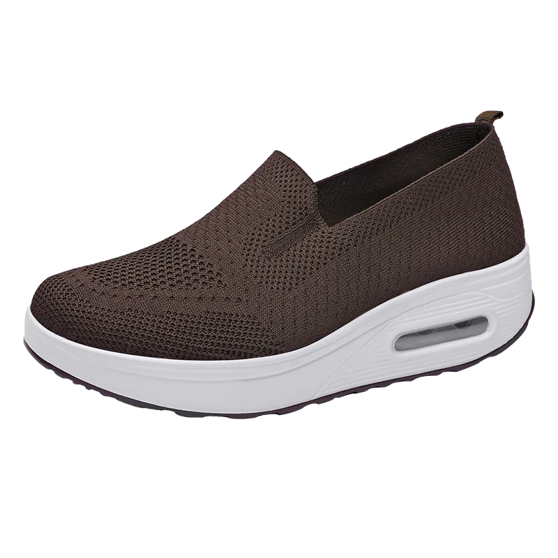 Women's Slip-On Sneakers - Breathable Knit Fabric - Air Cushion Platform Sole