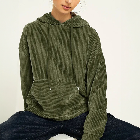 Thick Velvet Corduroy Long-Sleeve Hoodie Sweatshirt