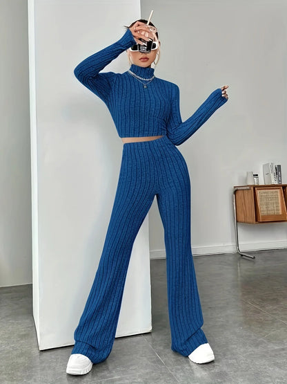 Spring women's knitted two-piece set sweater and loose pants