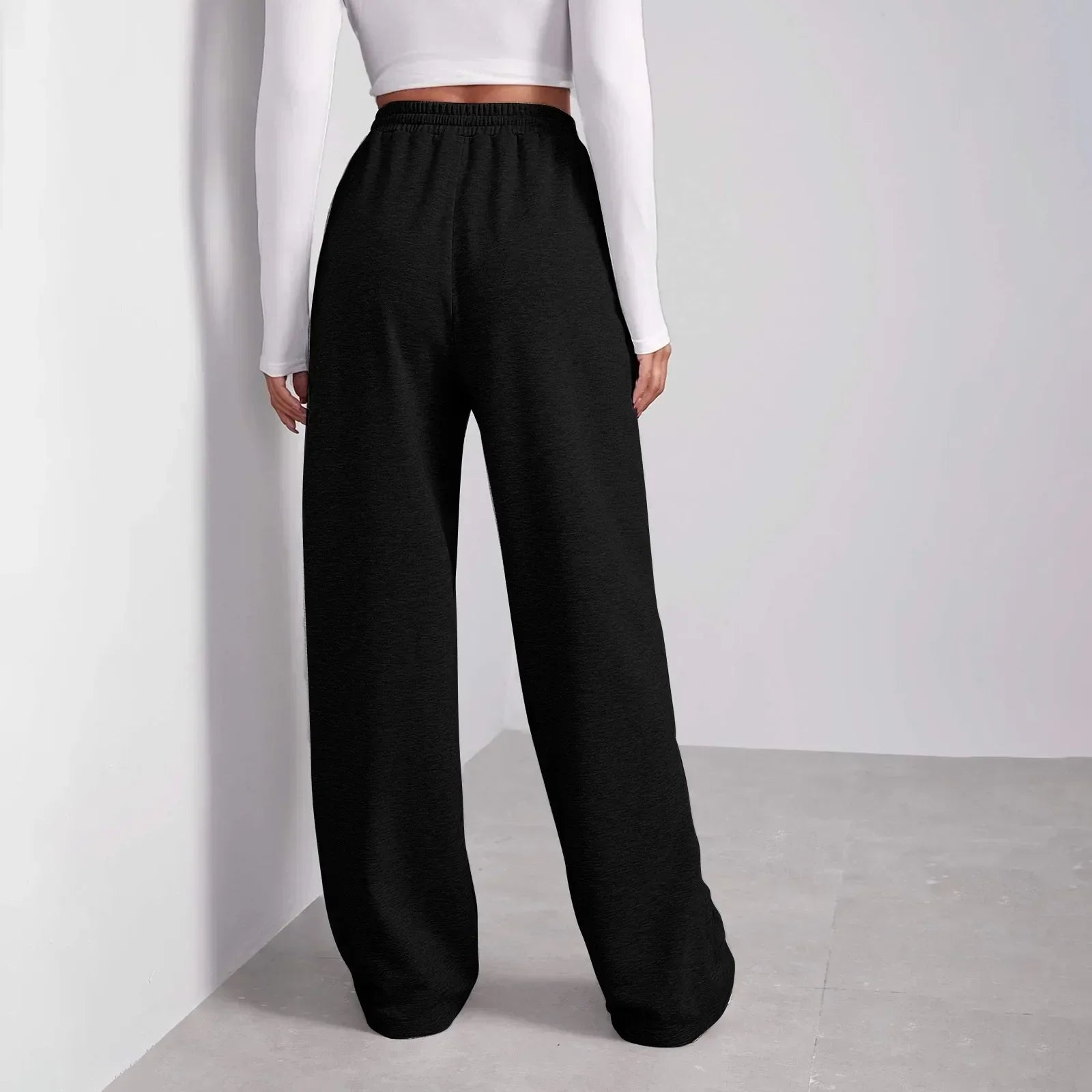 Elastic High Waist Wide-Leg Sweatpants With Pockets