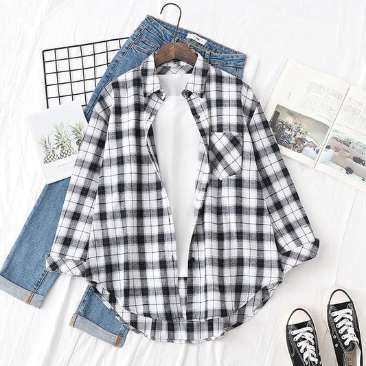 Plaid Loose Fit Long Sleeve Shirt Jacket