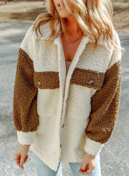 Women’s Sherpa Jacket - Soft Fleece - Button-Up - Relaxed Fit - Long Sleeve