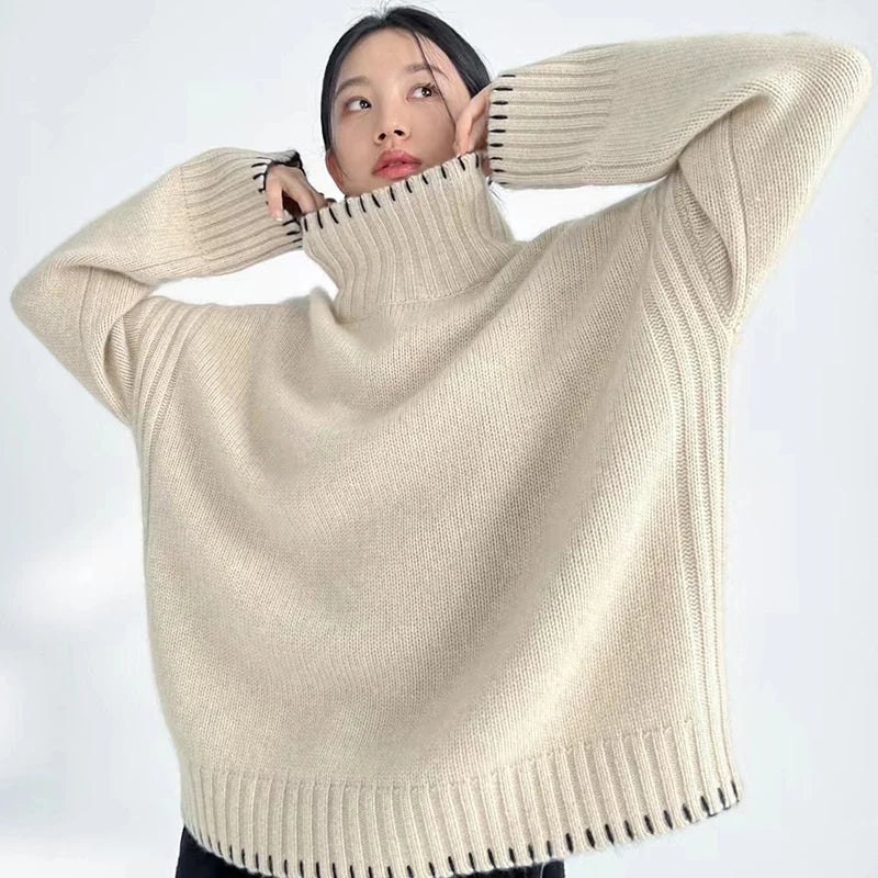 Women's autumn/winter turtleneck pullover loose knit tops