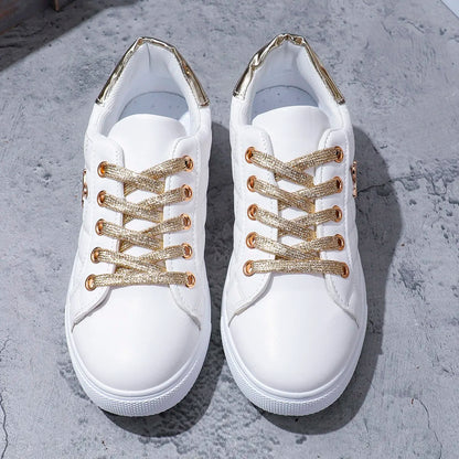 Women's Platform Sneakers - Quilted Design - Lace-Up - Casual Stylish Footwear