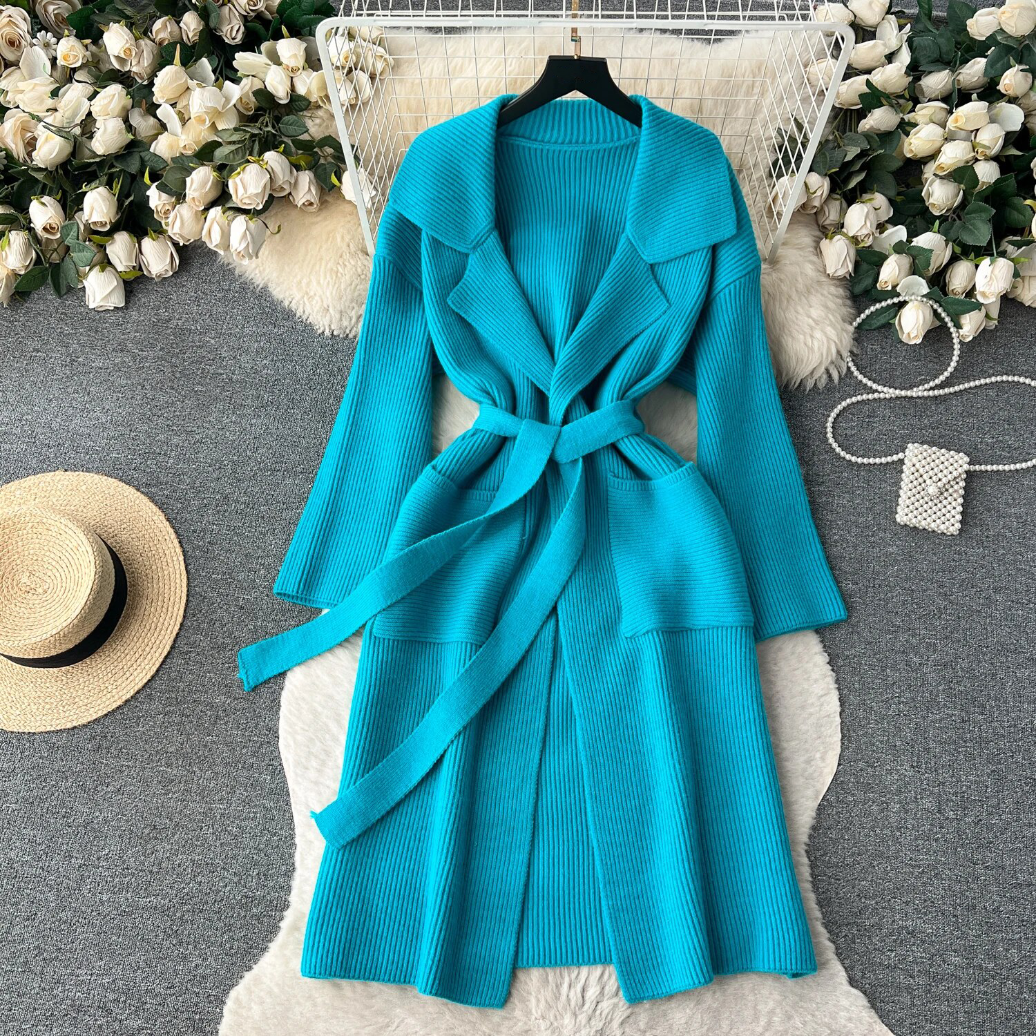Knitted Lapel Collar Coat