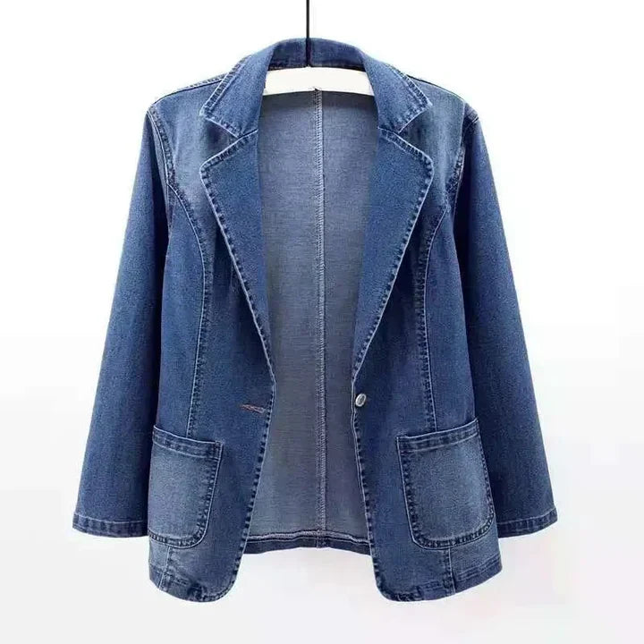 Women's slim-fit denim jacket with suit collar